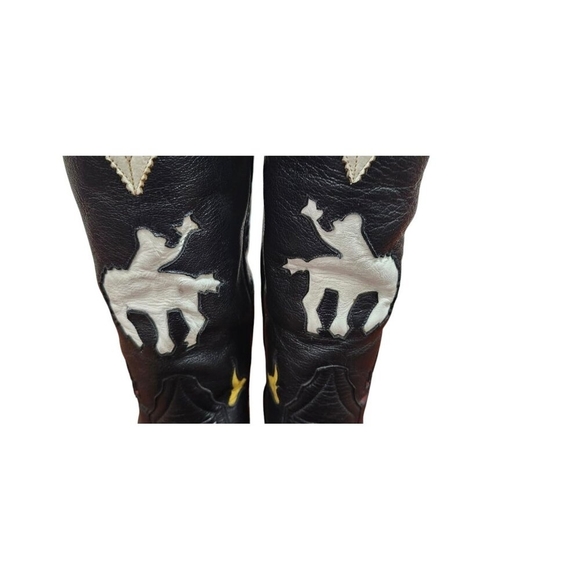 Larry Mahan Vintage Rare Rodeo Black White Red Cowgirl Cowboy Western Boots 7 B - Picture 13 of 16